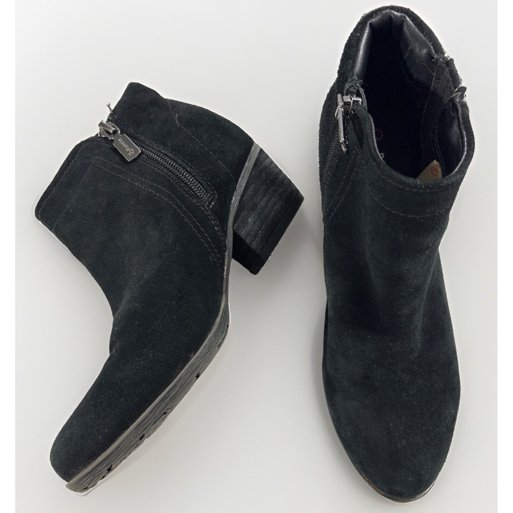 Blondo Valli Waterproof Black Suede Ankle Booties Block Heel Side Zip Size 6.5M